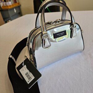 NWT Kate Spade Sam Icon silver metallic leather mini duffle bag